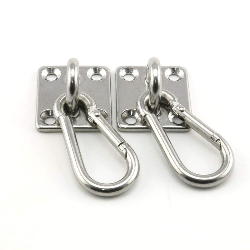 Lind Kitchen 2-Pack M5 Ceiling & Wall Mount Hanging Hardware Fitting Set 304 Stainless Steel Heavy Duty Square Pad Eye Hook Plate + Snap Hook for Yoga Hammock Swing Marine Boat Application - Image 1
